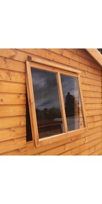A 35in opening shed window in Redwood